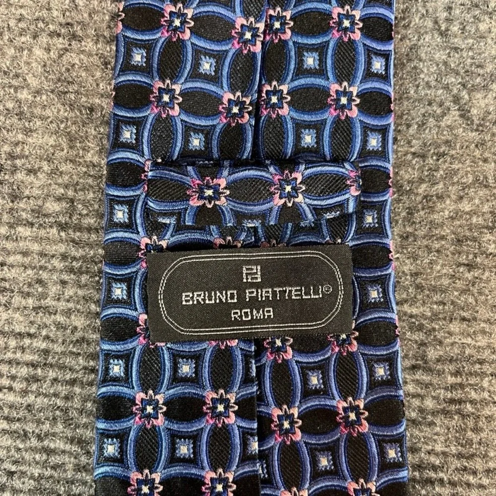Bruno Piattelli Roma Silk Tie Blue Pink Geometric Floral Medallion Hand Made